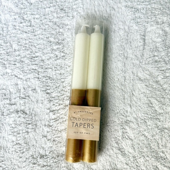White and Gold 8” Unscented Taper Candles - set of 2 - Picture 2 of 2